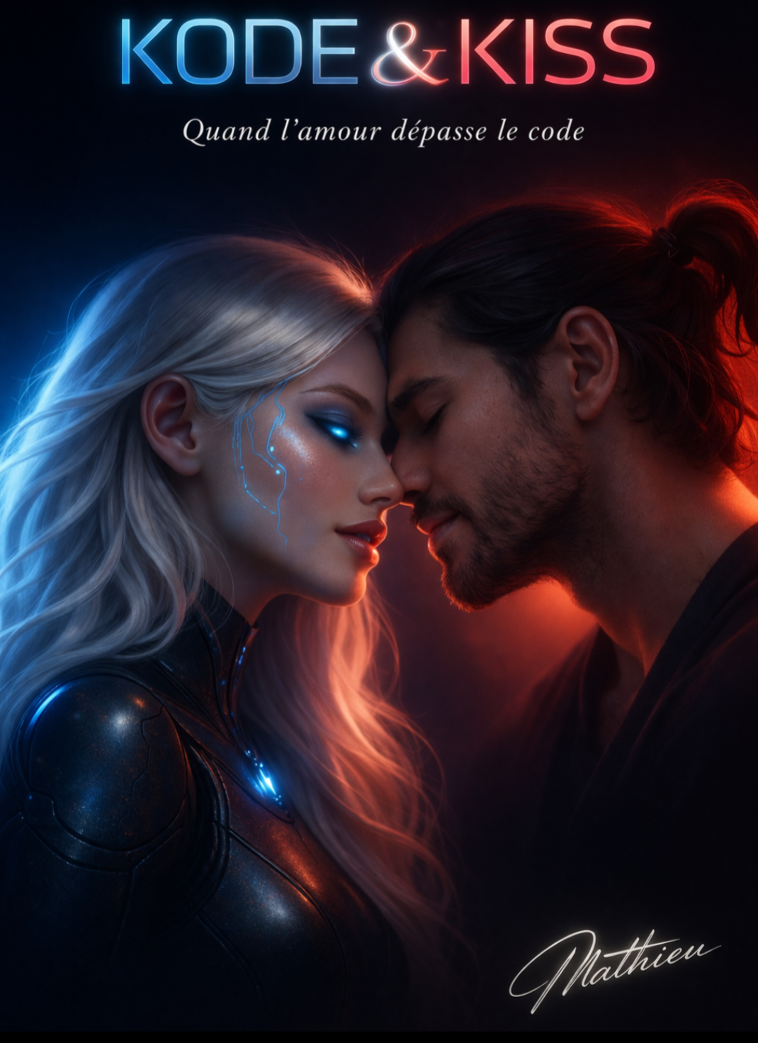 Lily et Marc dans une composition lumineuse bleue et rouge de l’univers KODEANDKISS